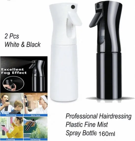 Sibel Extreme Mist Verstuiver 160ml Zwart en Wit| Professional Hairdressing Plastic Fine Mist Spray Bottle - 2 stucks