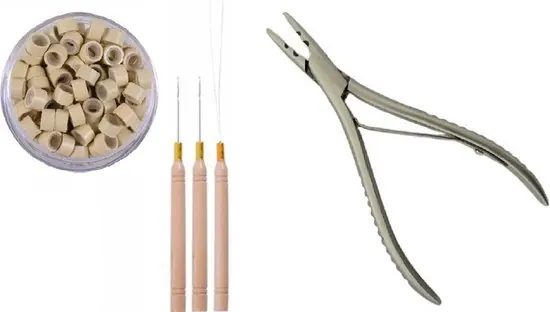Combi-set Microring met silicone 200 stuks loop + 2 haaknaalden + microring inzettang